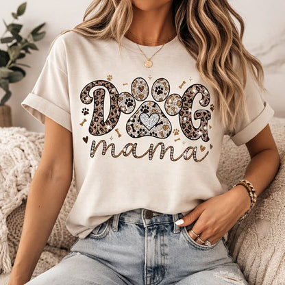 🐾 Dog Mama Shirt – Leopard Print Paw Graphic Tee – Cute Dog Lover Gift – Trendy Pet Mom Shirt