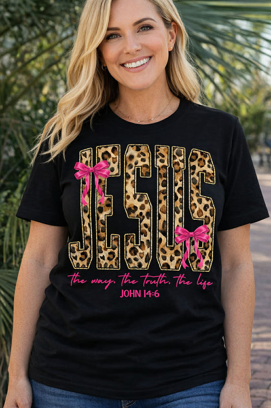 Leopard JESUS Shirt | Christian Women T-Shirt | John 14:6 Faith Tee | Christian Graphic Tee | Church Shirt | Religious Gift for Women