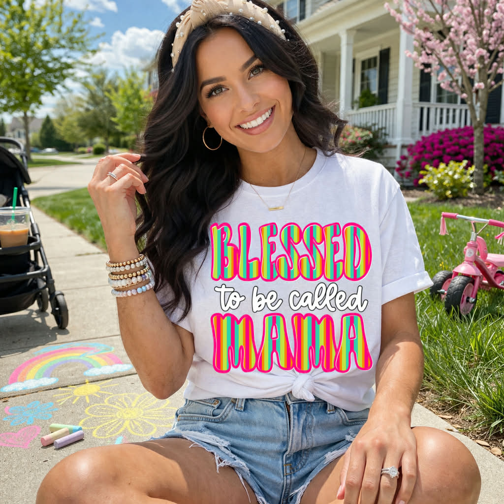 Blessed to Be Called Mama Shirt, Retro Mama Tee, Colorful Mom Shirt, Motherhood Graphic Tee, Cute Trendy Mom Gift, Mothers Day Shirt