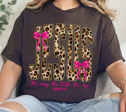 Leopard JESUS Shirt | Christian Women T-Shirt | John 14:6 Faith Tee | Christian Graphic Tee | Church Shirt | Religious Gift for Women