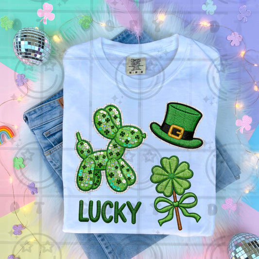 Faux Embroidery Lucky St Patrick's Day Graphic Tee