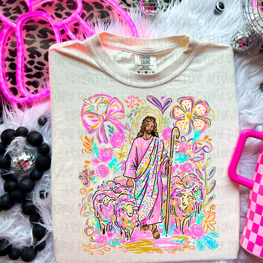 Jesus the Good Shepherd Shirt | Christian Shepherd and Sheep Graphic Tee | John 10 Faith Based Christian T-Shirt
